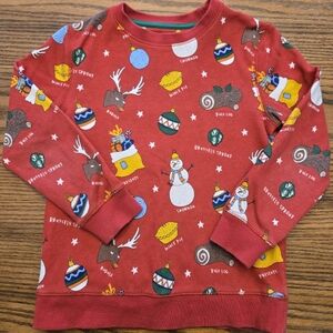 Mini Boden Festive Christmas Sweatshirt - Size 6-7 - Snowman Rudolph Yule Log
